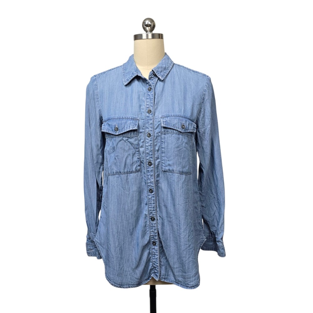 Pilcro and the Letterpress Anthropologie Chambray Denim Button Up Shirt Blue‎ XS